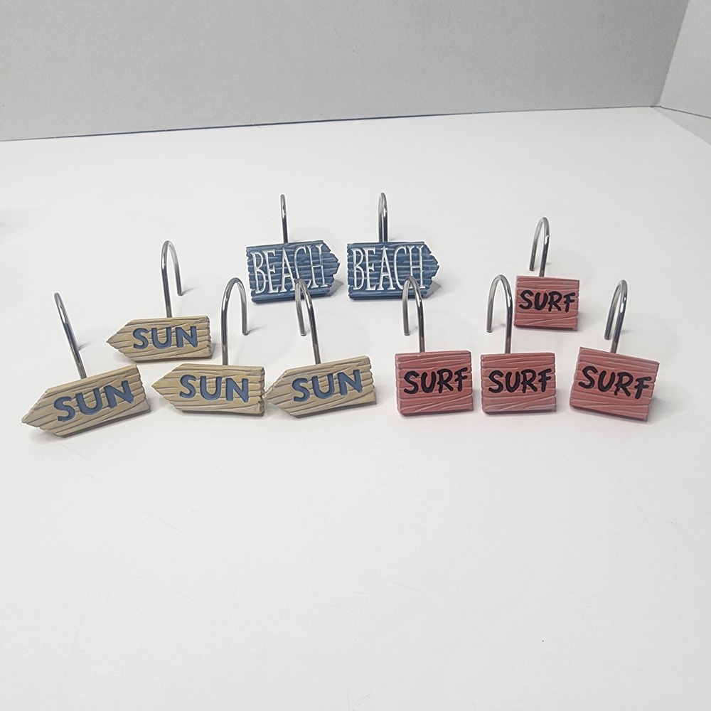 Kathy Middlebrook Beach Sun Surf Seaside Shower Curtain Hooks Set Of 10 (2 Miss)